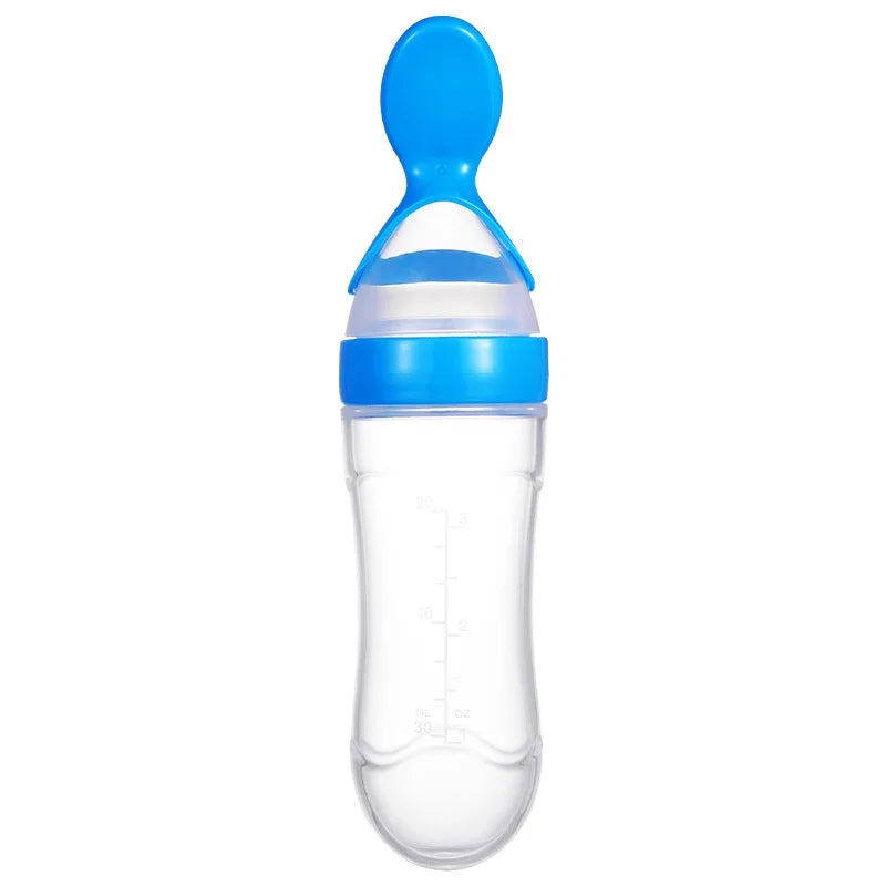 Multifunctional Silicone Squeeze Feeding Spoon for Babies Blue