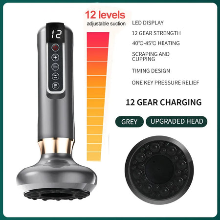 6/12 Gear Electric Cupping Massager - Anti Cellulite &amp; Body Slimming Device with Heat Therapy 12 gears gray