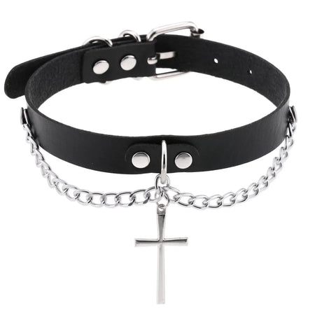 Punk Spike Rivet Leather Choker with Pentagram Pendant for Women W4606-1