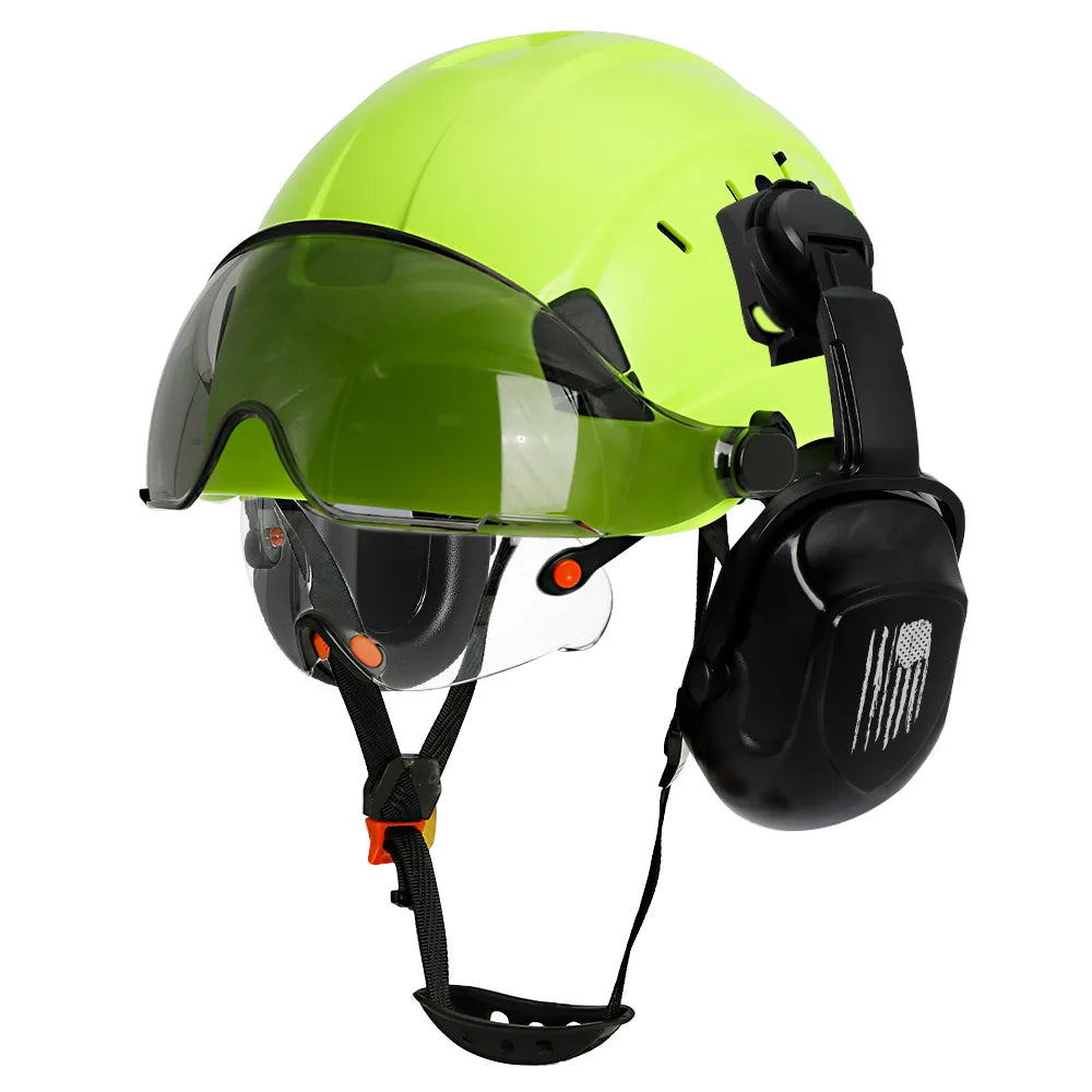CE Construction Safety Helmet &ndash; Integrated Visor and Earmuffs for Maximum Protection FYE with earmuffs