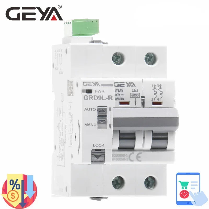 GEYA Mini Auto Circuit Breaker Recloser GRD9L-R GYM9 2P MCB 6KA CE Certified GRD9L-R-AC220V / GYM9-2P-MCB-16A