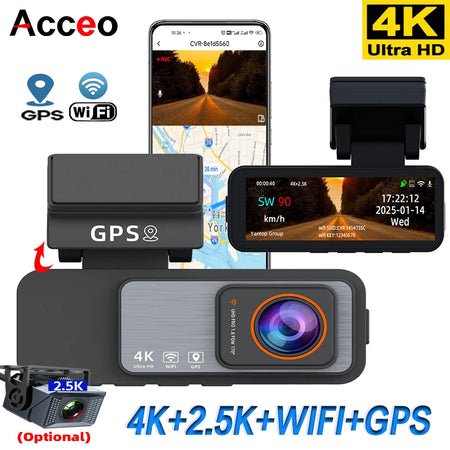 ACCEO Dash Cam 4K UHD - Dual Lens Night Vision GPS