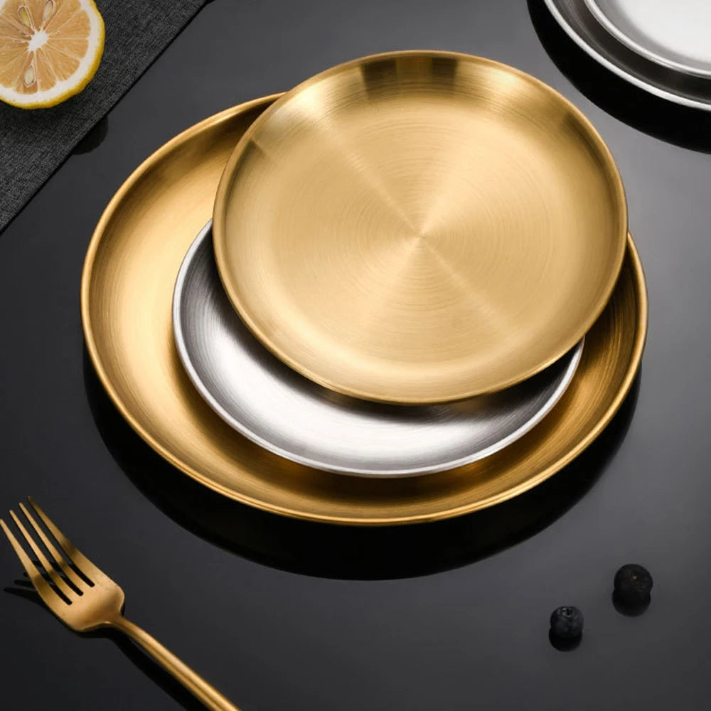 KNGZI Stainless Steel Round Plate &ndash; Durable Shallow Tray for Camping and BBQ