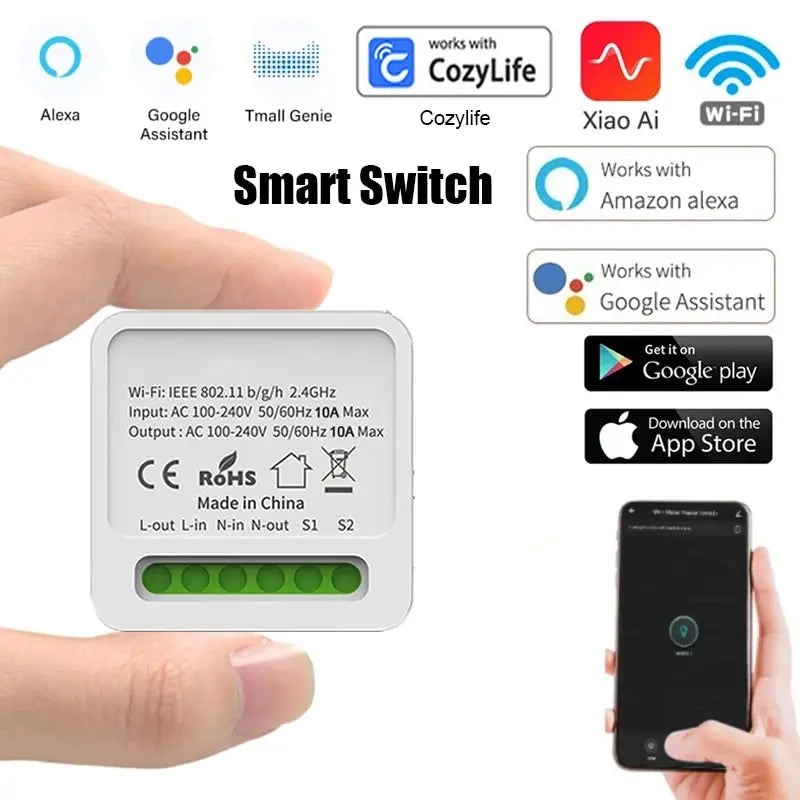 Mini Wi-Fi Smart Switch Module for 2-Way Control, Compatible with Alexa &amp; Google Home Smart controller