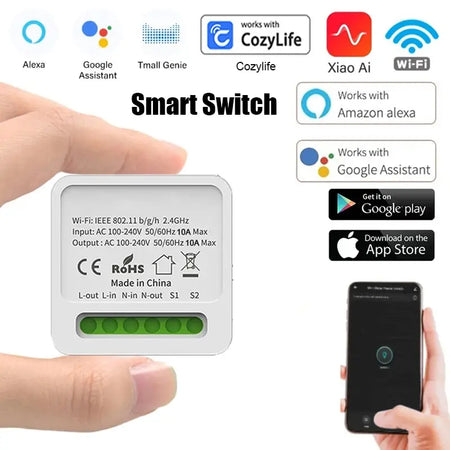 Mini Wi-Fi Smart Switch Module for 2-Way Control, Compatible with Alexa &amp; Google Home Smart controller