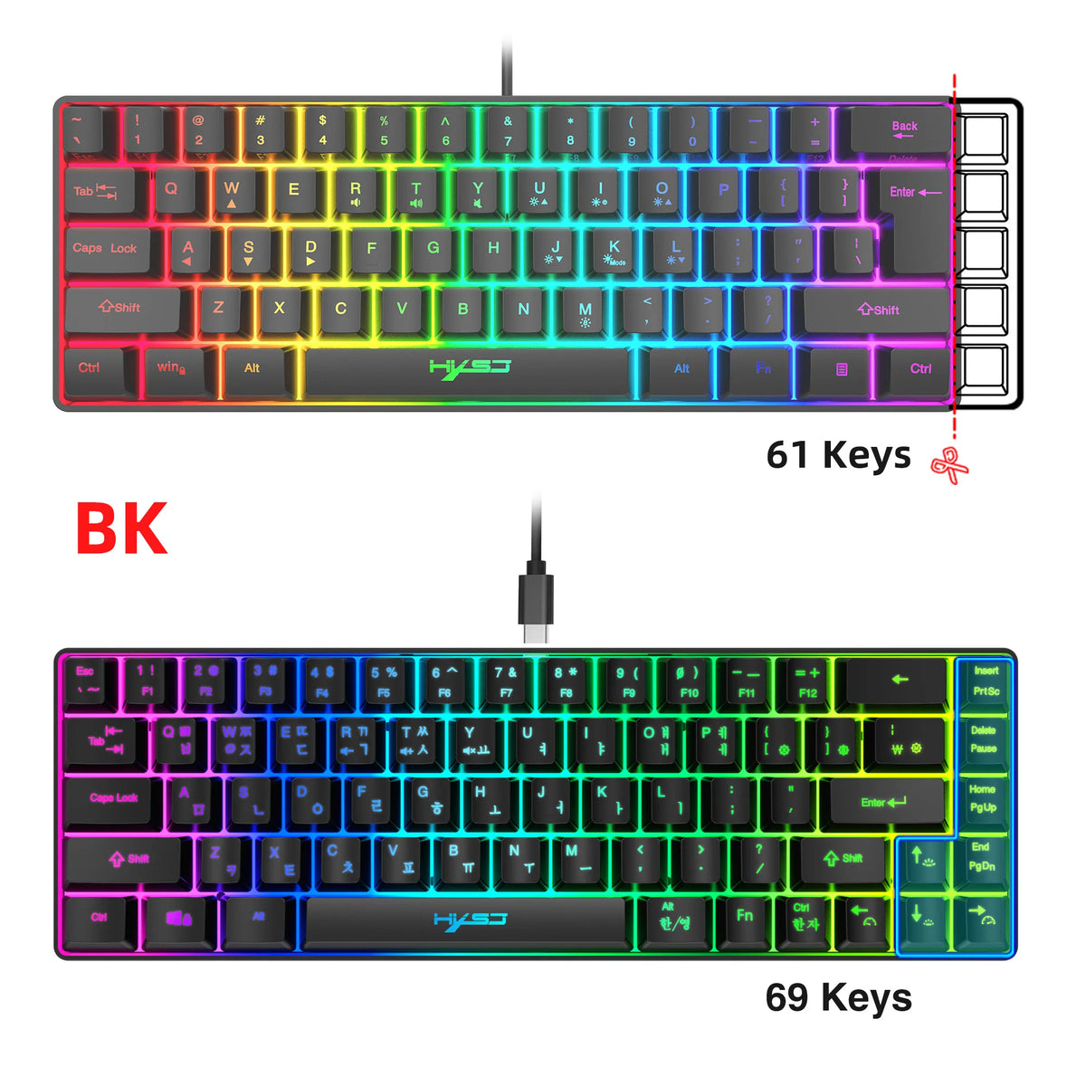HXSJ V200 &ndash; 65 Percent Korean Gaming Keyboard RGB Backlit