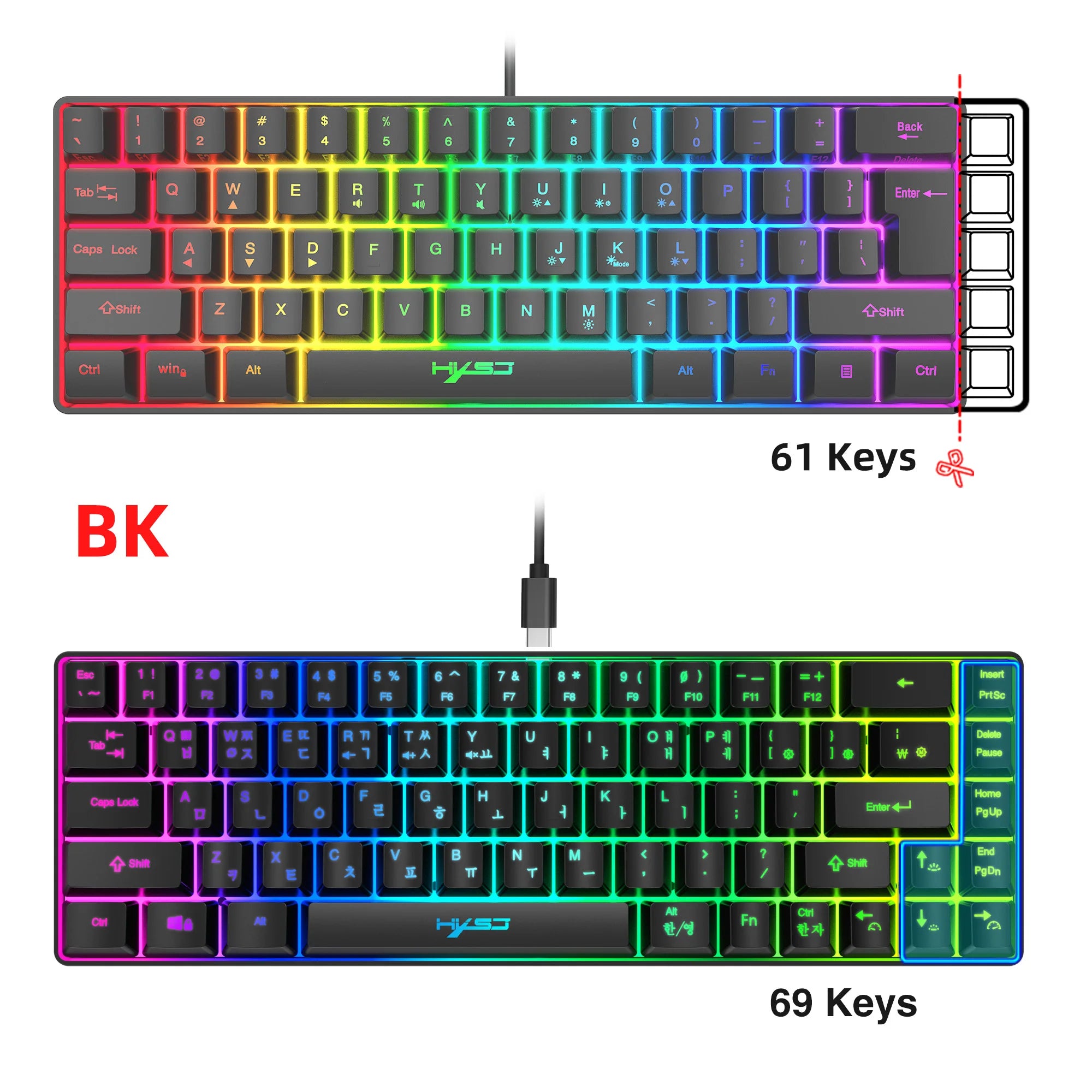 HXSJ V200 &ndash; 65 Percent Korean Gaming Keyboard RGB Backlit
