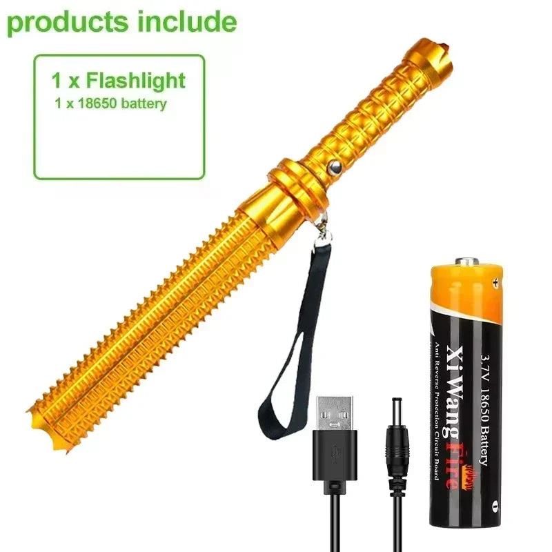Baseball Bat LED Self-Defense Flashlight &ndash; Telescopic Zoom golden-18650