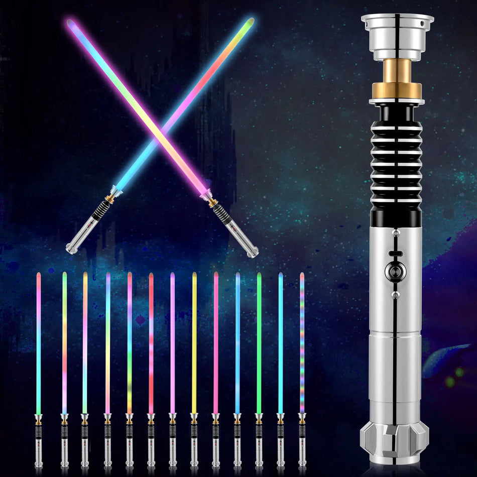 Sabie de metal RGB Luke cu LED-uri intermitente, jucărie de rave
