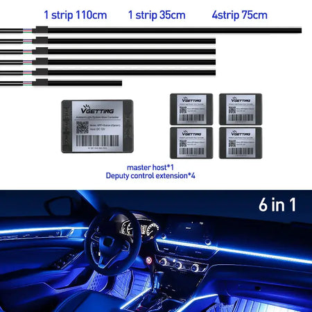 Full Color Streamer Car Ambient Lights RGB 64 Color Universal LED Interior Hidden Acrylic Strip Symphony Atmosphere Lamp by InterCyprus Trading Ltd