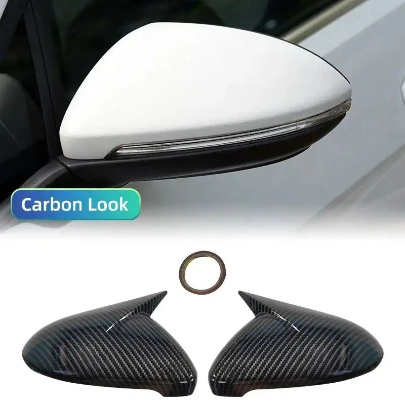 Glossy Black Rearview Mirror Covers For VW Golf 7 GTI Set Carbon fiber pattern