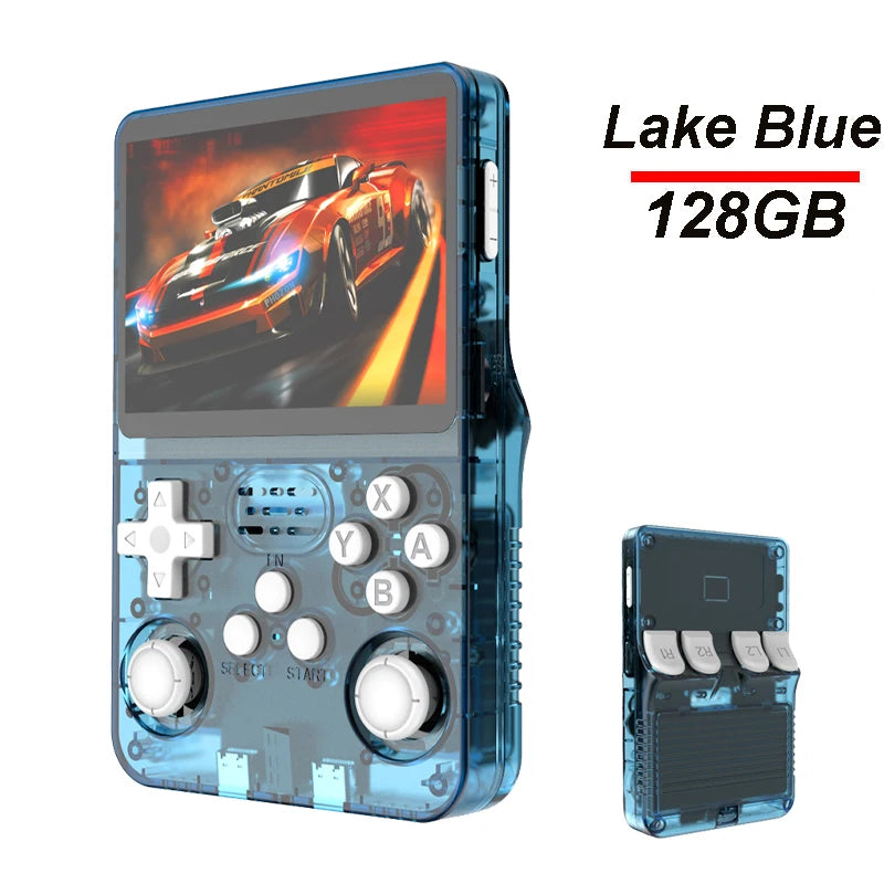 R36S Handheld Game Console with 3.5-Inch IPS, 20,000 Games, Arkos System Lake Blue 128G