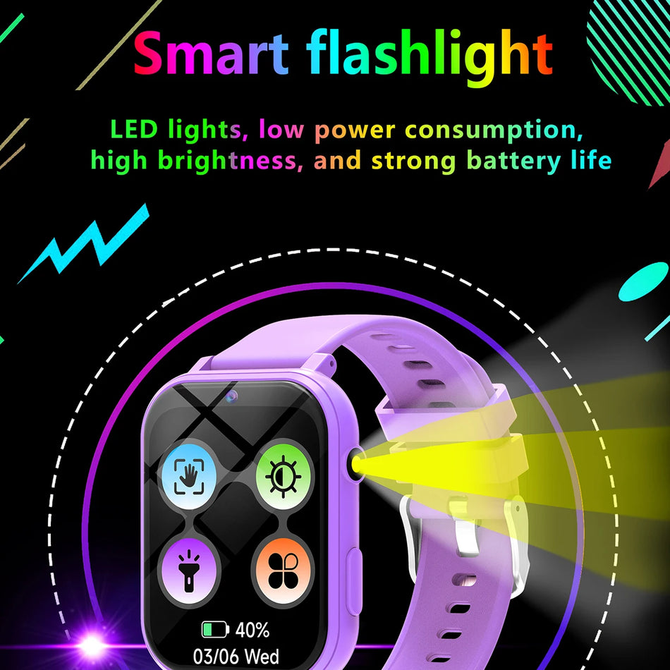 Kids Smartwatch With HD Front Camera, Sleep Monitor, Touch Screen, Flashlight