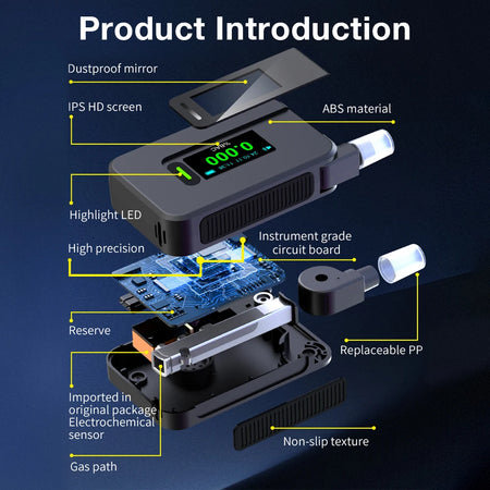 Electrochemical Alcohol Tester &ndash; Rechargeable Digital Breathalyzer