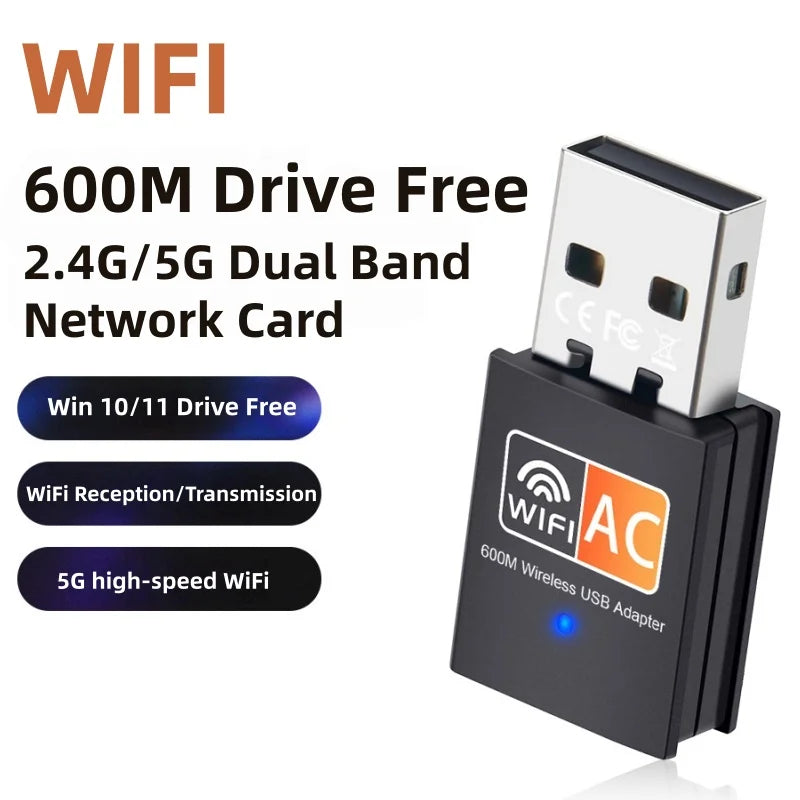 Adaptateur USB WiFi 600Mbps double bande 2.4/5GHz avec pilote gratuit