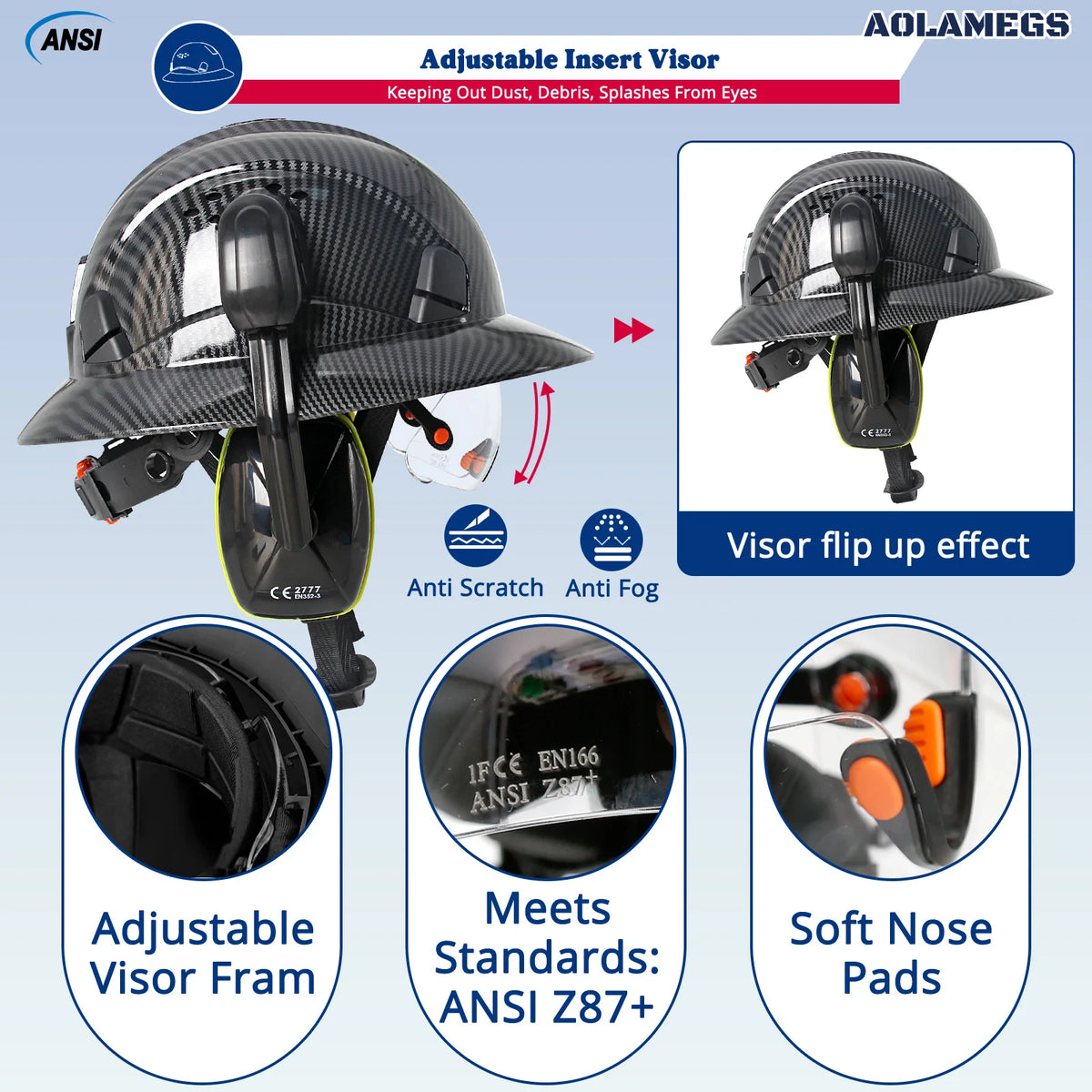 CE Full Brim Safety Helmet With Goggles &ndash; Built In Earmuffs