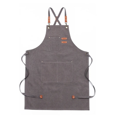 Unisex Canvas Bib Leather Apron &ndash; For Kitchen And Barista Grey