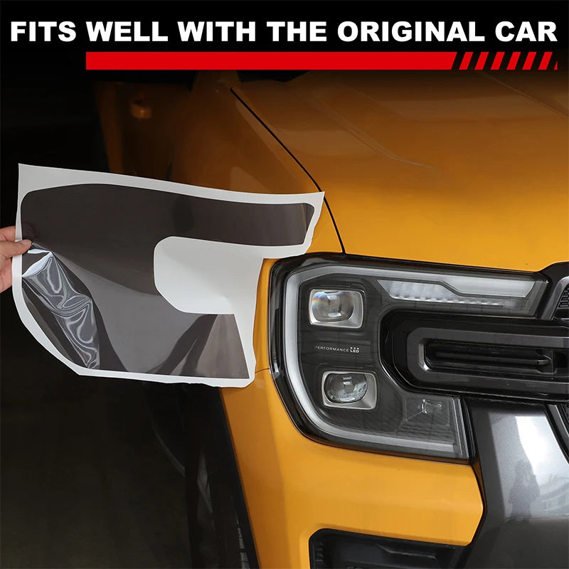 Două bucăți folie neagră TPU pentru faruri Ford Ranger 2023