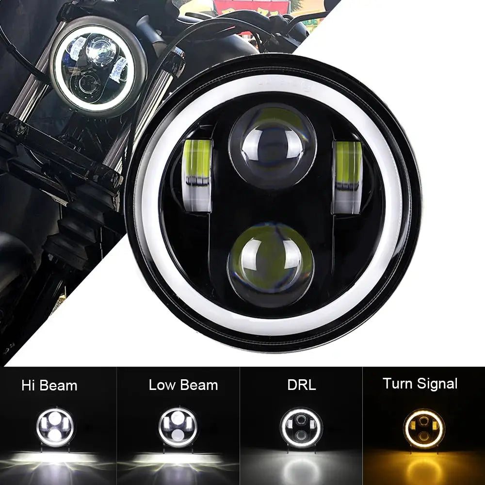5.75 inch LED Headlight Projector Halo Ring Motorcycle 5 3/4" High Low Beam DRL Turn Signal Light for Sportster Dyna Iron 883 by InterCyprus Trading Ltd