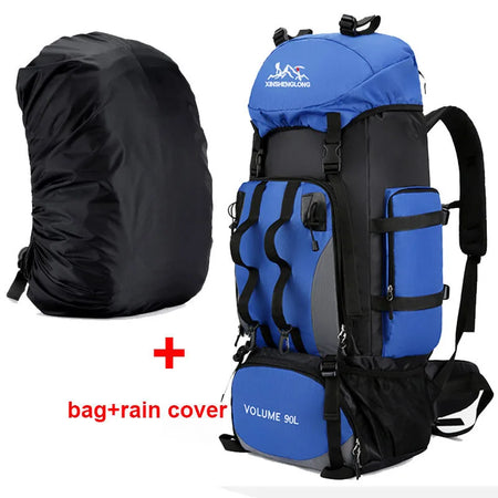 Hiking Trekking Bag &ndash; Waterproof 90L Capacity For Outdoors Blue ad cover