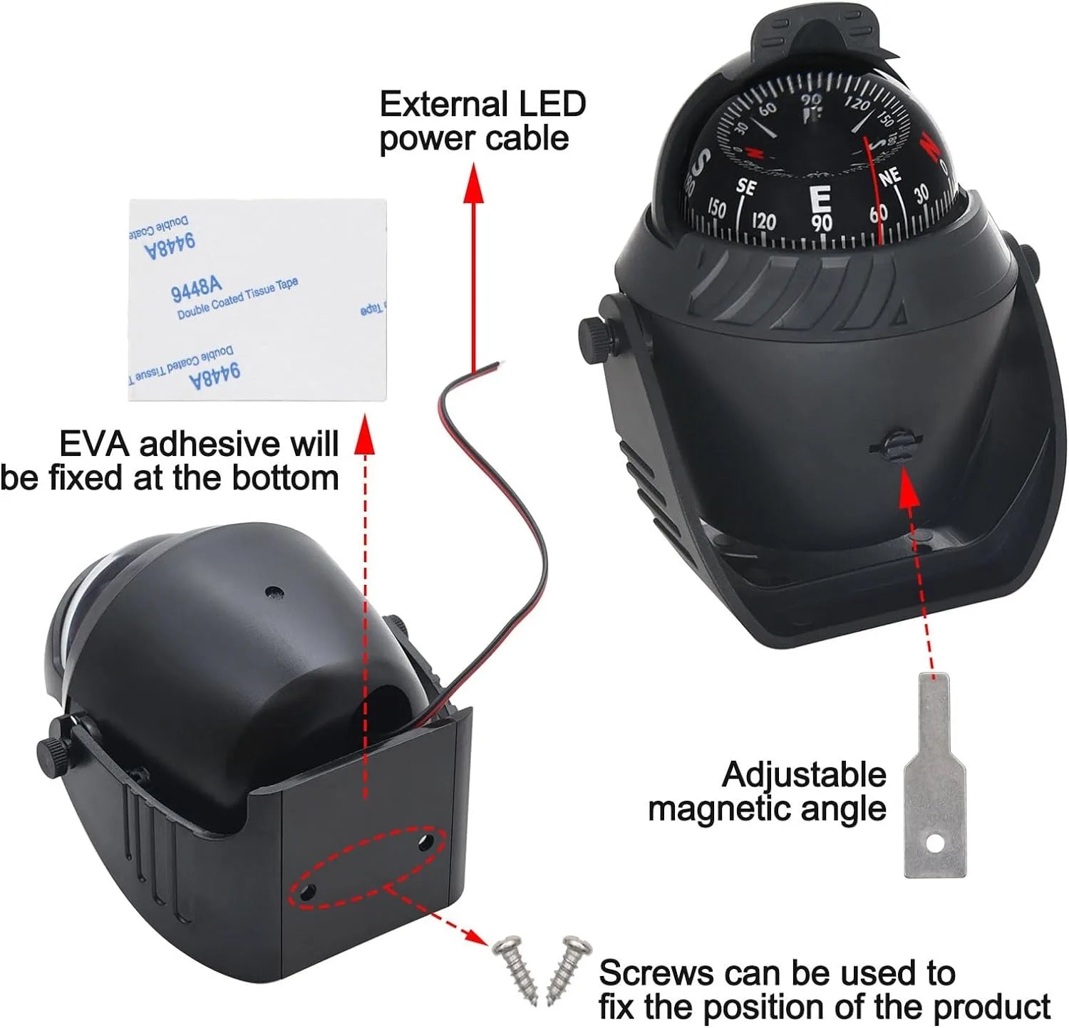 Boat Flush Mount Compass &ndash; Illuminated Pivoting Display