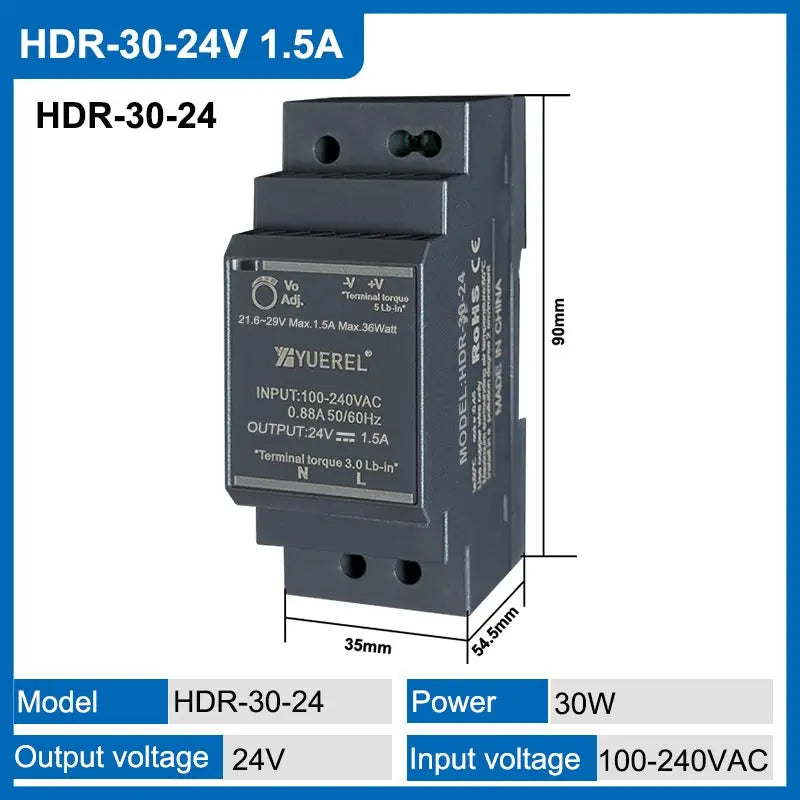 Ultrathin Rail Type Transformer | Efficient &amp; Versatile Power Supply Solutions HDR-30-24V 1.5A