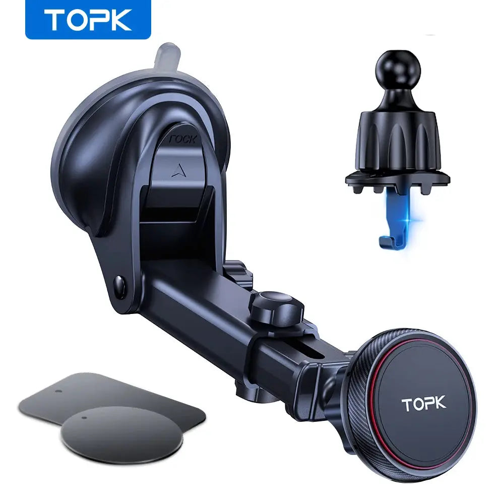 TOPK Universal Magnetic Car Phone Holder Mount 360°Rotationfor Air Vent & Dashboard Windshield Suction Cup Stand for All Phones by InterCyprus Trading Ltd
