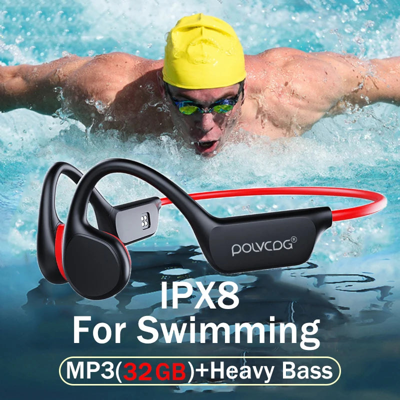 POLVCDG Bone Conduction Headset - IPX8 Waterproof Bluetooth 5.3