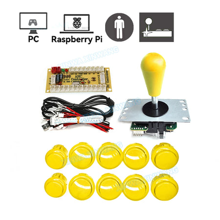 Arcade Joystick DIY Kit for PC and Raspberry Pi 1 player yellow