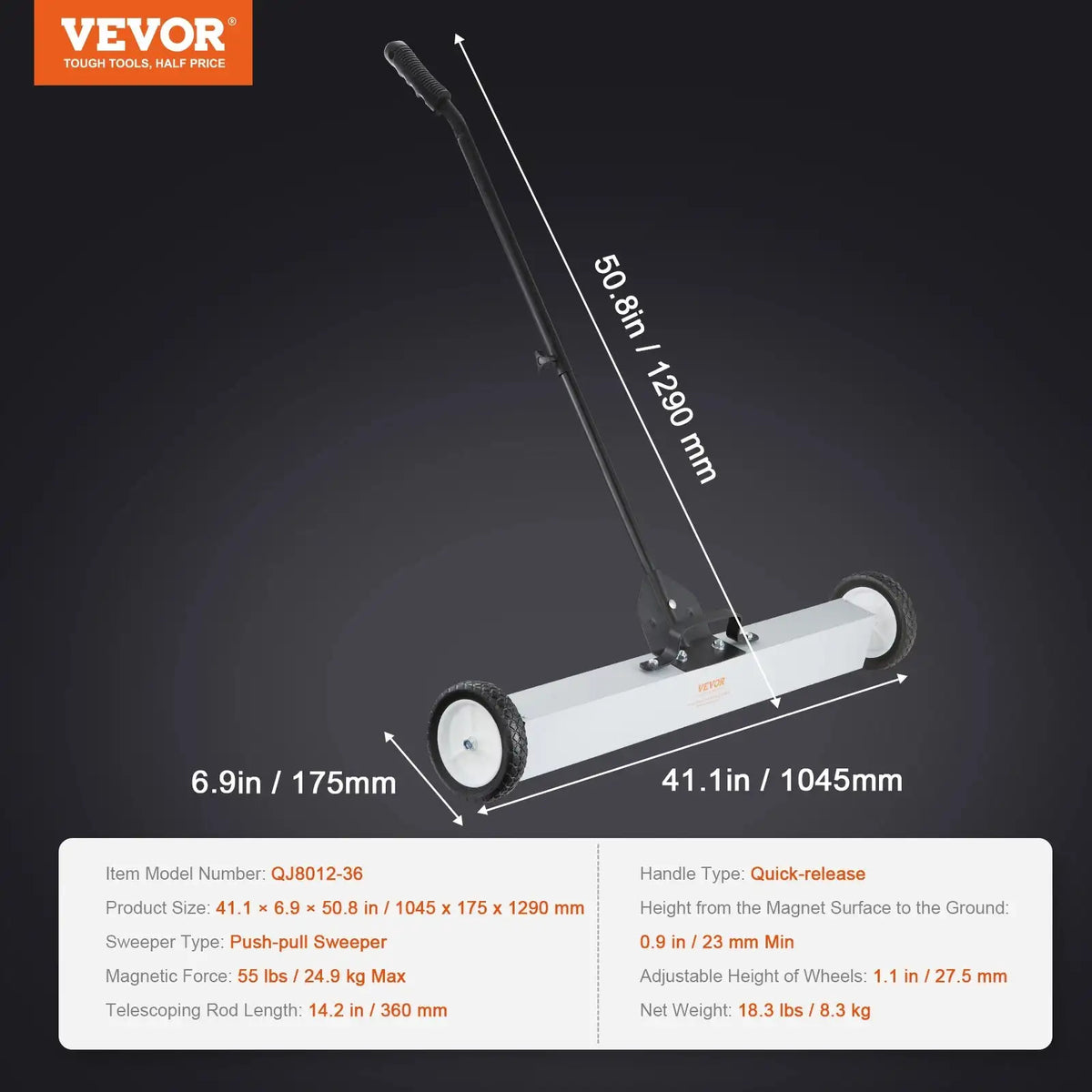 Rolling Magnetic Sweeper With Wheels - Easy Pickup 41.1in 55lbs MAX / france