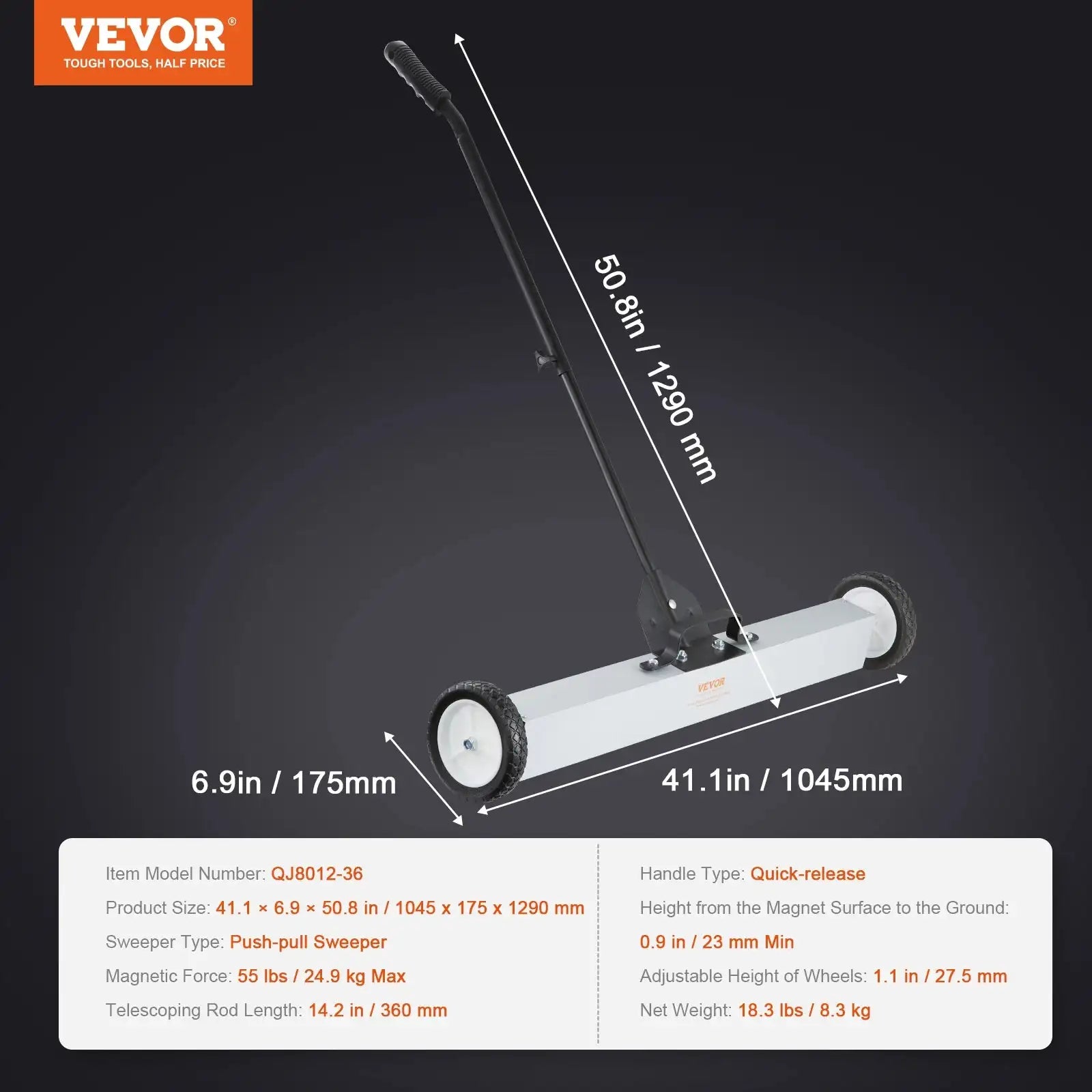 Rolling Magnetic Sweeper With Wheels - Easy Pickup 41.1in 55lbs MAX / france