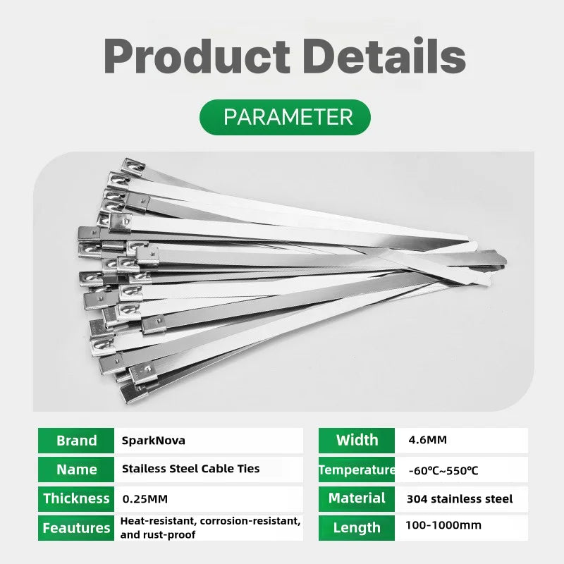 Heavy Duty Self-Locking Stainless Steel Cable Ties - Heat Proof &amp; Reusable