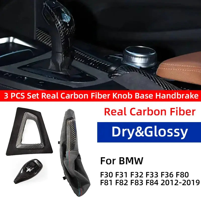 Only LHD 3PCS Real Carbon Fiber Gear Shift Base Knob Handbrake for BMW F30 F31 F32 F33 F36 F80 F81 F82 F83 F84 2012-2019 by InterCyprus Trading Ltd