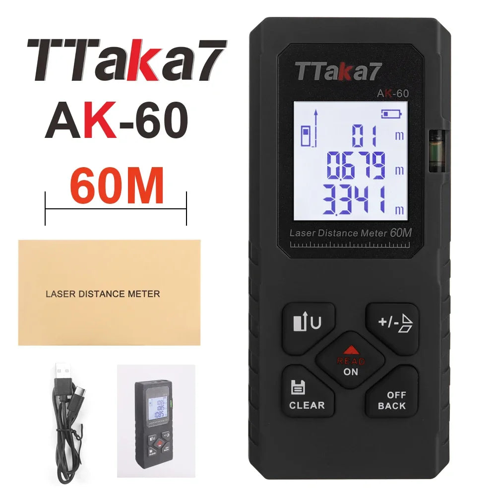 40M-60M Mini Smart Laser Distance Meter &ndash; USB Rechargeable black 60m