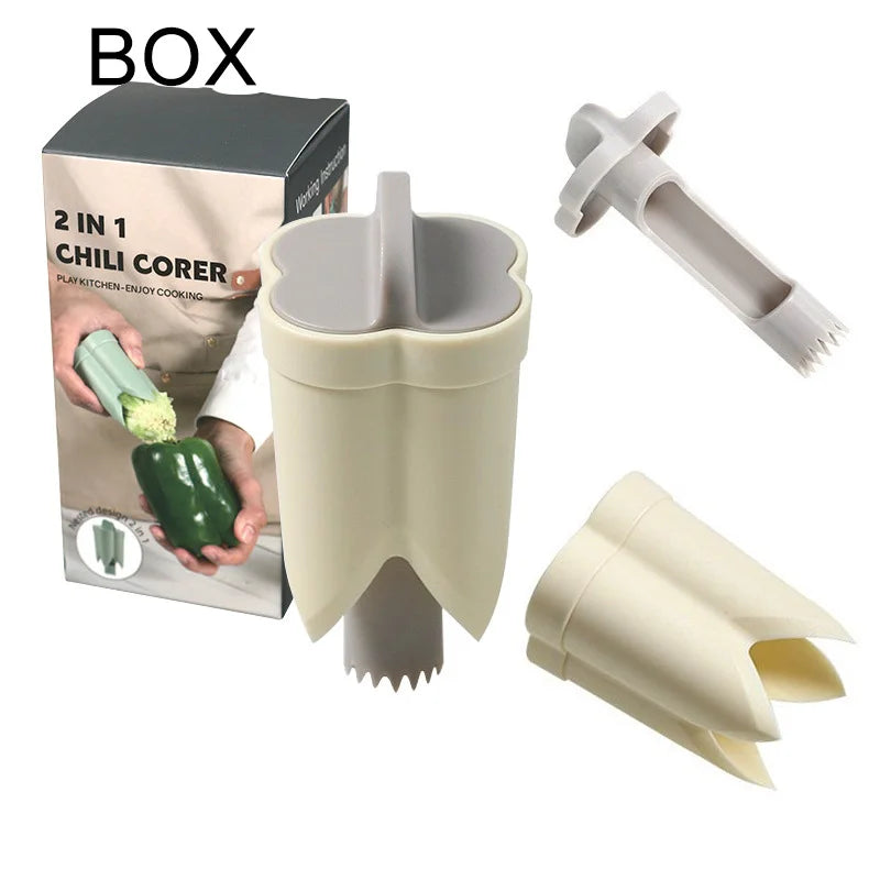 2025 Chili Seed Remover &amp; Bell Pepper Cutter - 2 In 1 Kitchen Gadget Beige boxed