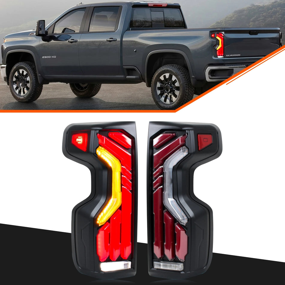 Lampy tylne LED Xunder do Chevrolet Silverado 2019-2025 z sekwencyjnym kierunkowskazem, zestaw lamp tylnych