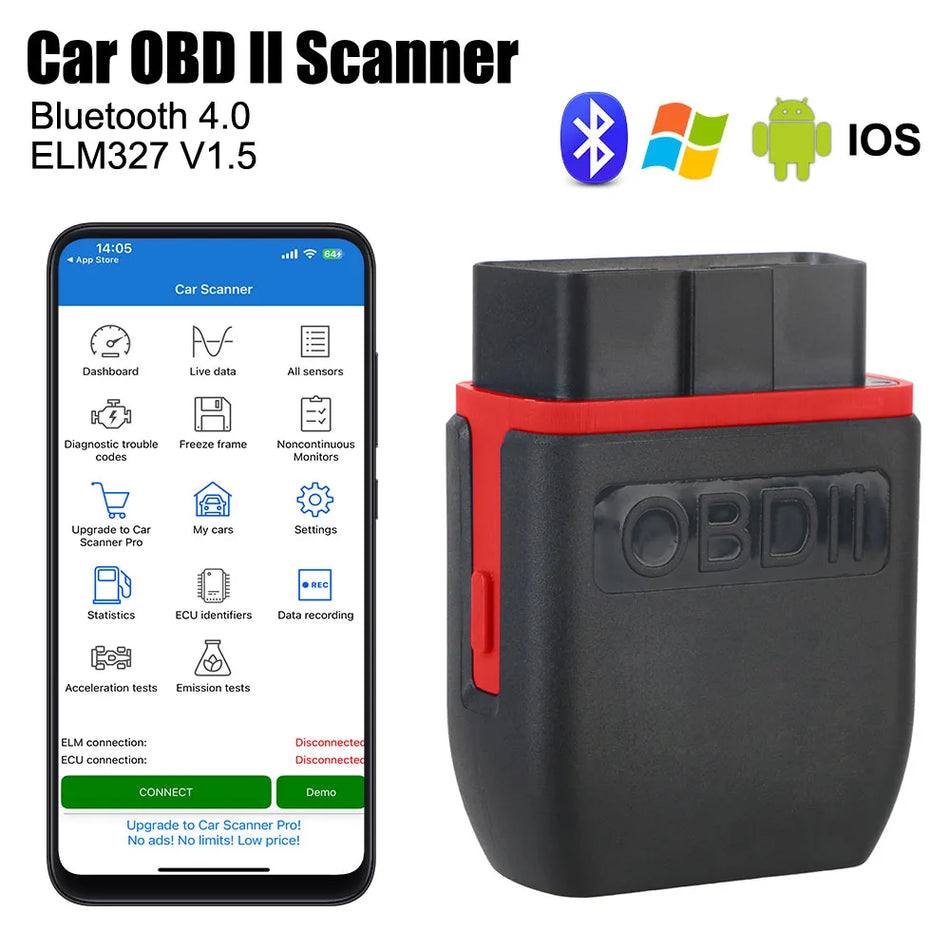 Считыватель кодов OBD2 Bluetooth 5.0, диагностический инструмент ELM327 V1.5, ABS-пластик