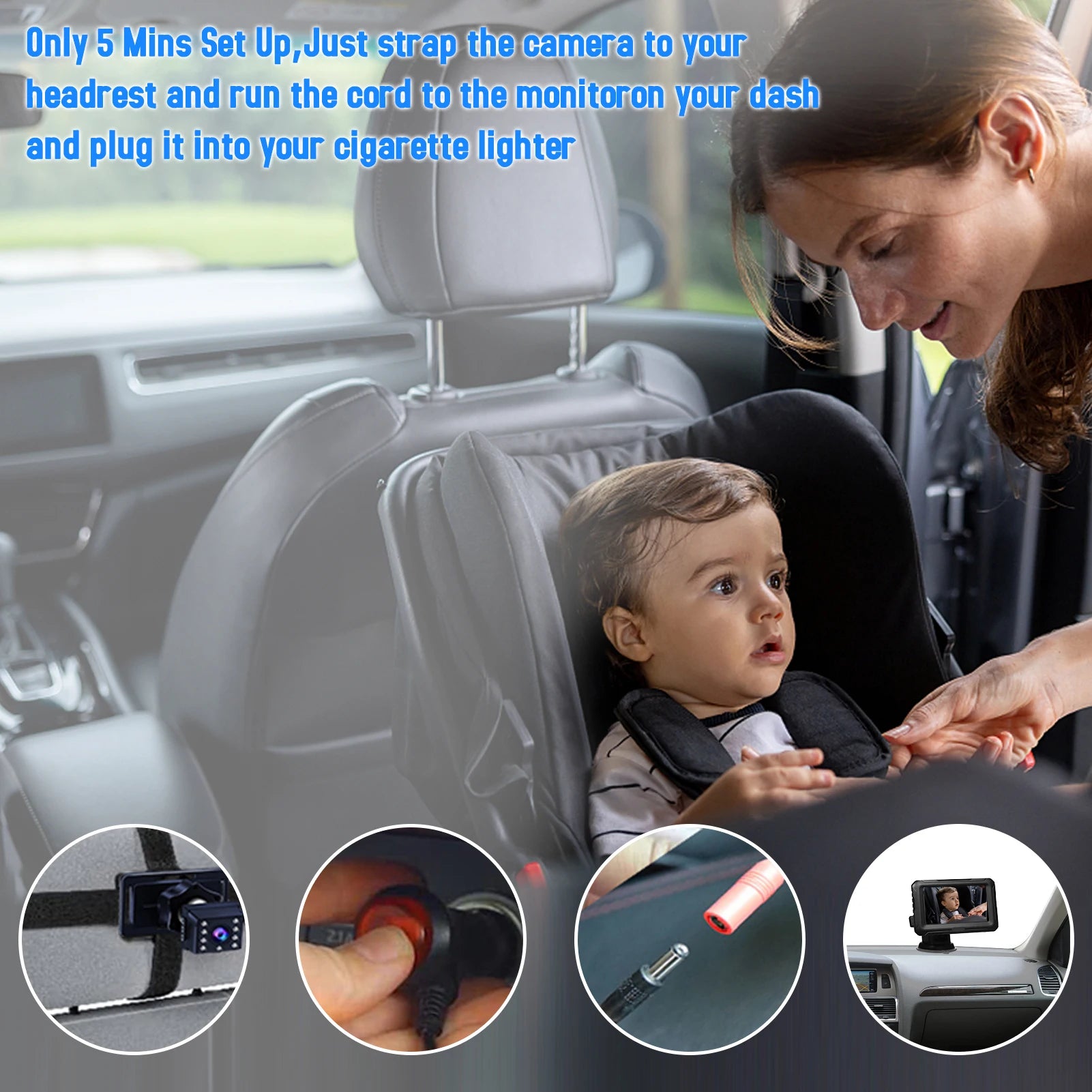 Rear View Monitor 4.3'' IPS Screen Baby Car Mirror with Night Vision and Adjustable Angle