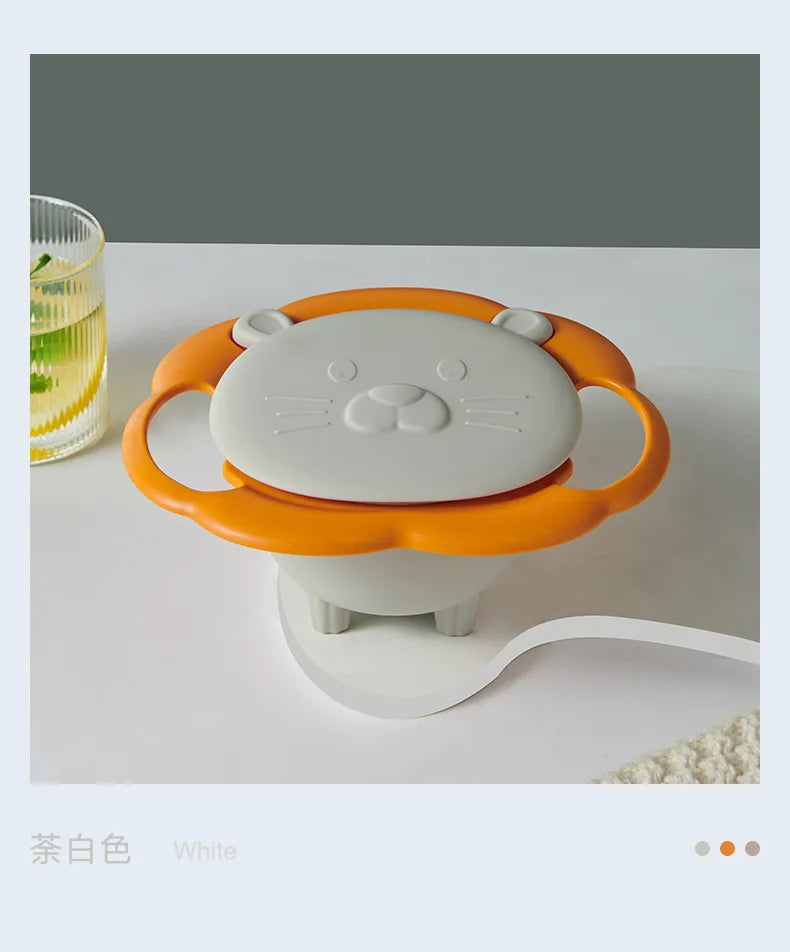 NoEnName_Null 360&deg; Spill-Proof Gyro Bowl for Kids with Cartoon Lion Design as picture 2