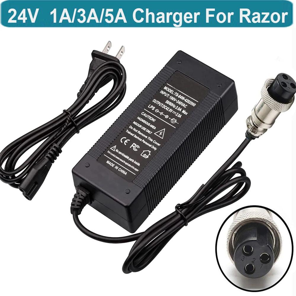 24V Electric Scooter Charger &ndash; Compatible with Razor Models 24V 3A US PLUG