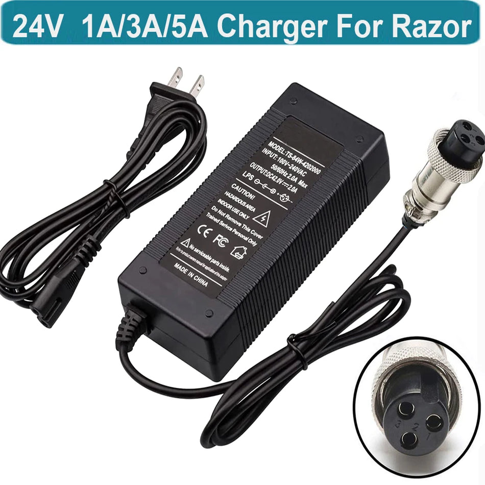24V Electric Scooter Charger &ndash; Compatible with Razor Models 24V 3A US PLUG
