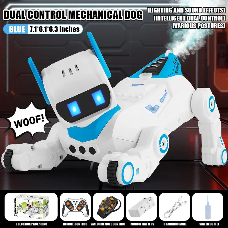 Four Wheel Remote Control Robot Dog &ndash; Light Sound Spray Dual RC-blue