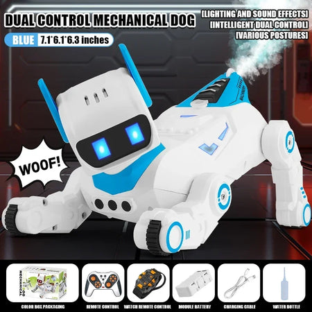 Four Wheel Remote Control Robot Dog &ndash; Light Sound Spray Dual RC-blue