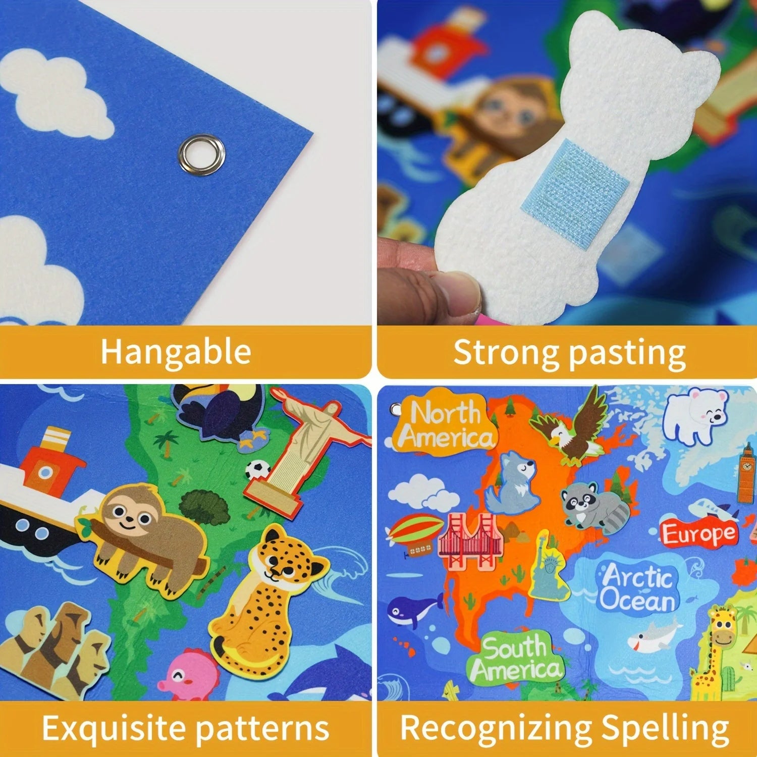 World Map Children's Felt Board Toy Set 45pc &ndash; Map Learning