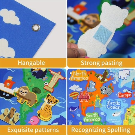 World Map Children's Felt Board Toy Set 45pc &ndash; Map Learning