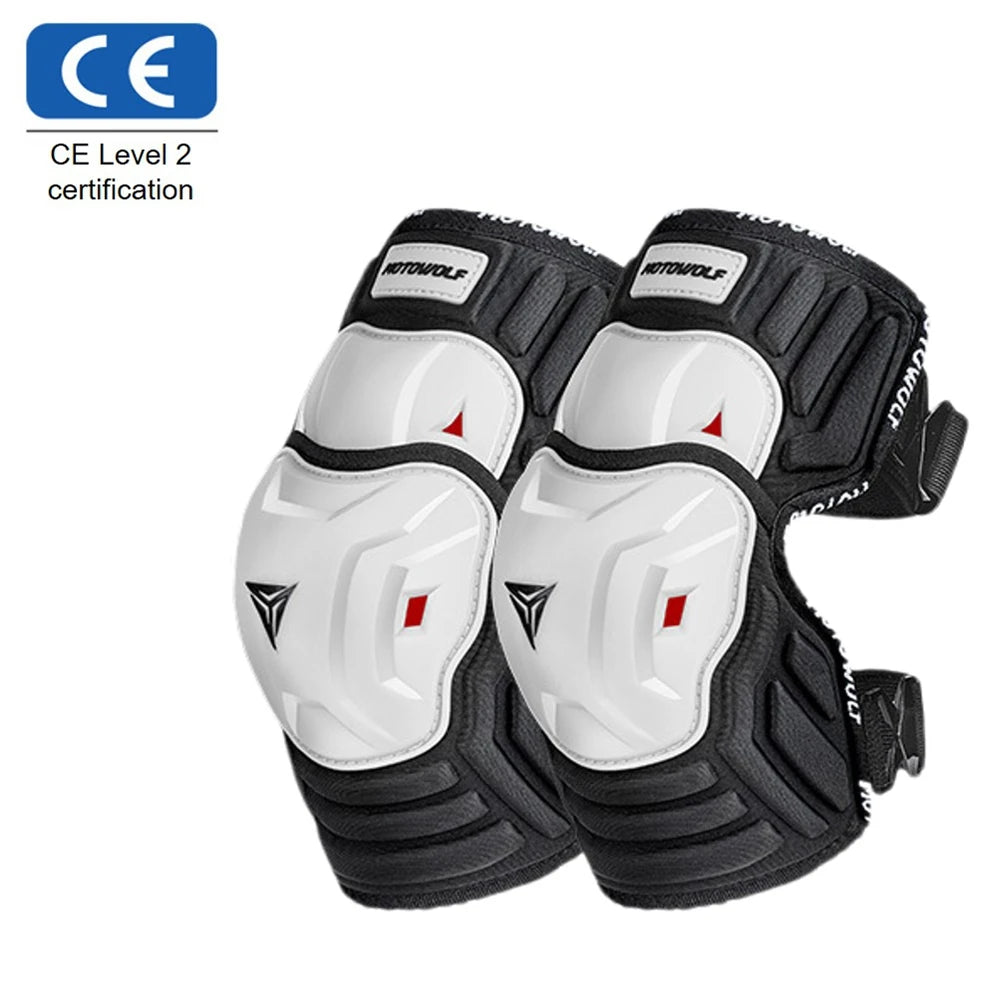 CSHWISDOW Shockproof Adjustable Knee Pads for Motorcycle Racing 1pair kneepadsWhite