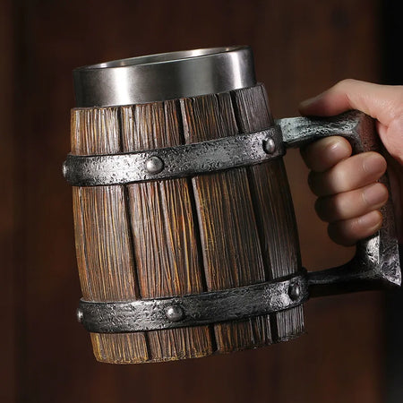 Wooden Barrel Beer Mug Large Capacity &ndash; Stainless Steel