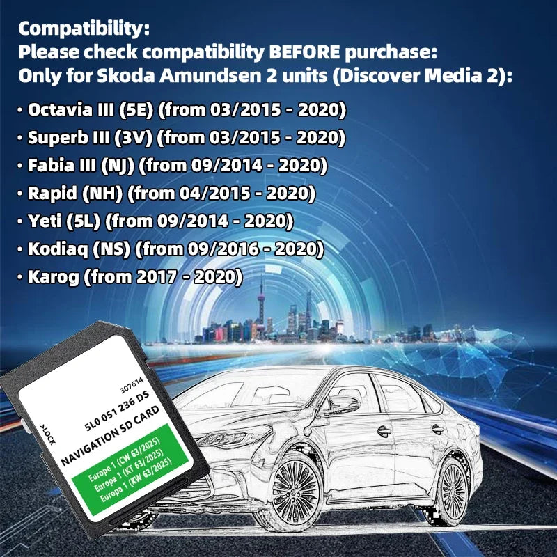 Skoda Amundsen 2 SD Card 32GB Europe UK &ndash; Europe Maps 2025