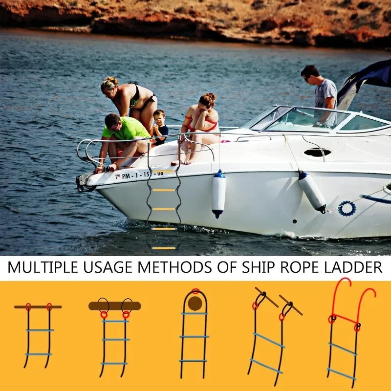 5-Step Boat Yacht Ladder - Durable Rope Ladder for Kayaks, Motorboats &amp; Canoes