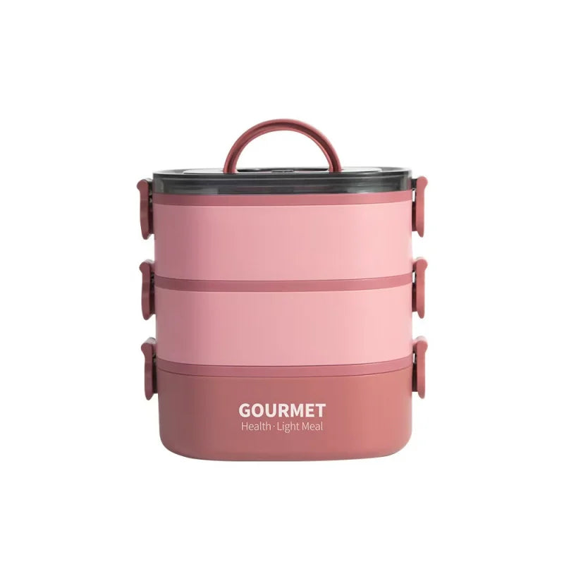 2000ML Lunch Box Portable 3 Layer &ndash; Leakproof Microwavable Pink / 3 / 2000ml